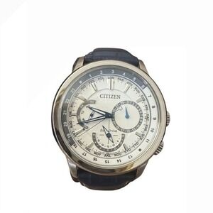Citizen Eco-Drive World Time Watch‎ Mens OS Blue Silver Perpetual Calendar 8729